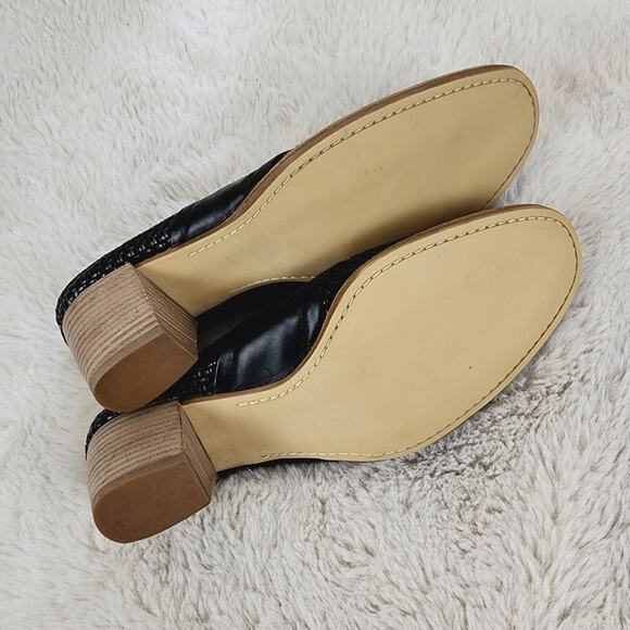 Amalfi by Rangoni Black Woven Leather Heeled Mules - 9 Made in Italy Block Heel - Picture 4 of 8